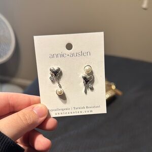 Annie Austen Silver Heart and Pearl Earrings